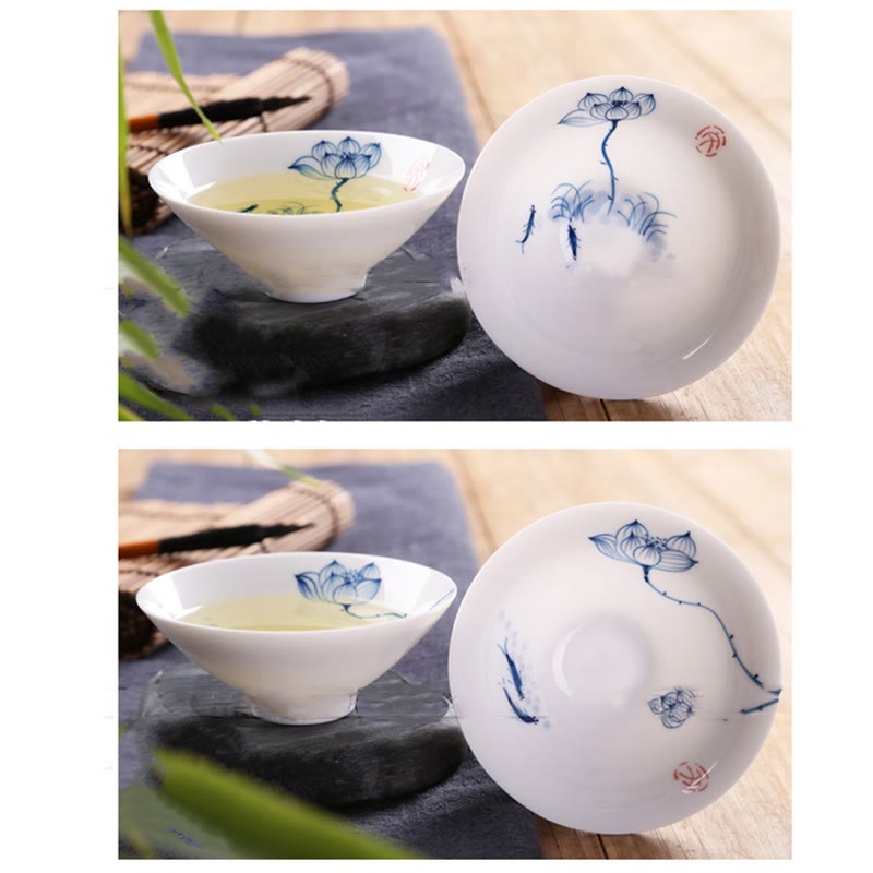 Buddha Stonesヴィンテージ 梅 蘭 竹 菊 蓮 鯉 陶器 ティーカップ カンフー ティーカップ