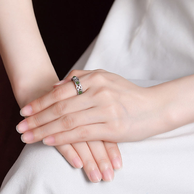 Buddha Stones925 スターリングシルバー メッキ ゴールド シアン 翡翠 編み込みデザイン 成功 幸運 調節可能 リング - image 9