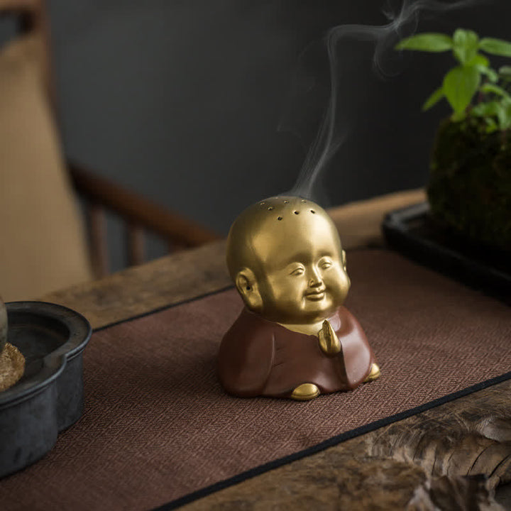 小さな仏陀の笑い仏陶器の癒しの香炉
