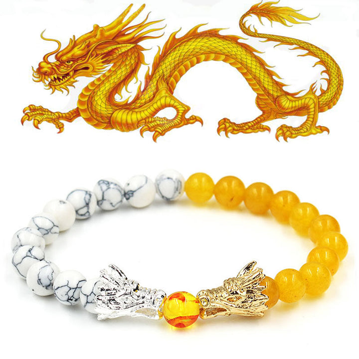 Buddha Stonesホワイトターコイズ 溶岩石 龍の祝福 ビーズブレスレット - ホワイトターコイズ＆シトリン - image 24