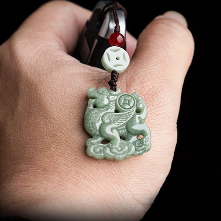 Buddha Stones天然翡翠 麒麟 繁栄の電話掛け飾り