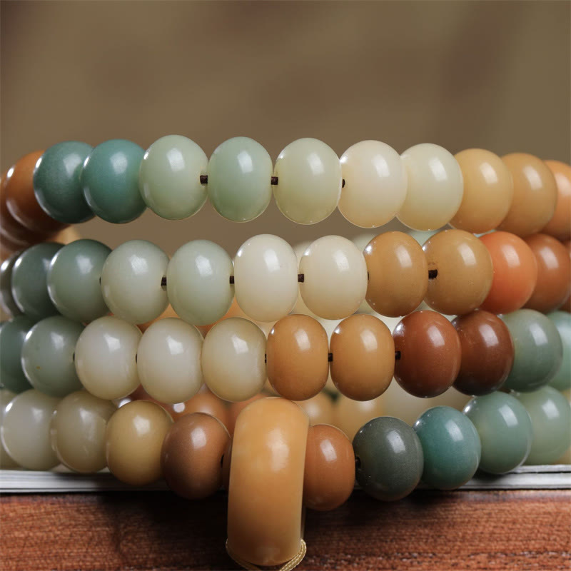 Buddha Stones 108マーラー数珠ビーズ グラデーション 菩提樹 仏陀 手彫り 平和ブレスレット - image 3