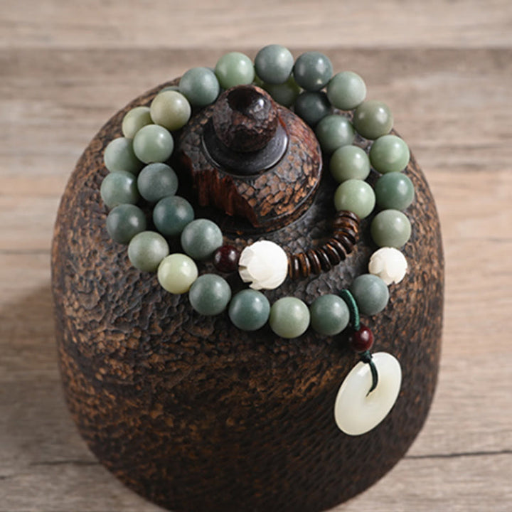 Buddha Stonesシアン菩提樹の種子 蓮の翡翠 平和バックル ウィズダム ダブルラップブレスレット