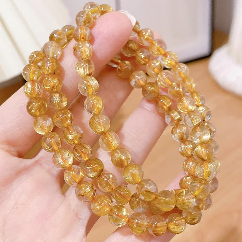 Buddha Stones天然ゴールドルチルクォーツ サンストーン カイヤナイト 富のブレスレット