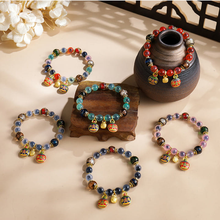 Buddha Stonesカラフル キャンディ瑪瑙 金 呑み込み獣 家族 柳 ガラス ビーズ 強さ ブレスレット