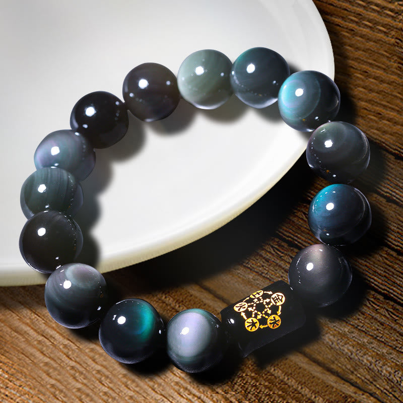 Buddha Stones天然レインボーオブシディアン ポジティブトランスフォーメーションブレスレット