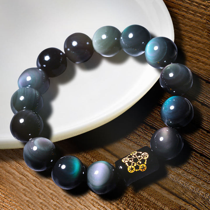 Buddha Stones天然レインボーオブシディアン ポジティブトランスフォーメーションブレスレット