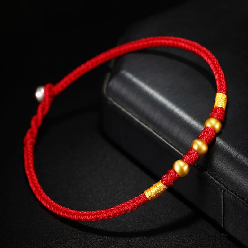 Buddha Stones999 ゴールドビーズ 幸運 キングコングノット ハンドメイド 編み込み 守護ブレスレット