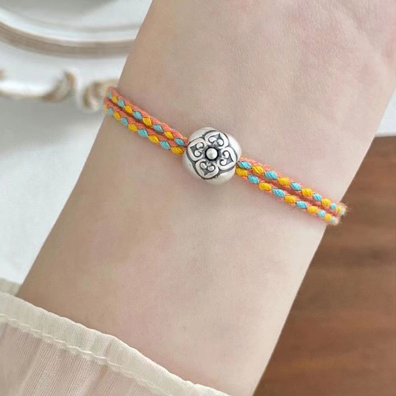 Buddha Stones999 スターリングシルバー 柿 幸運 マルチカラー 編み込みブレスレット