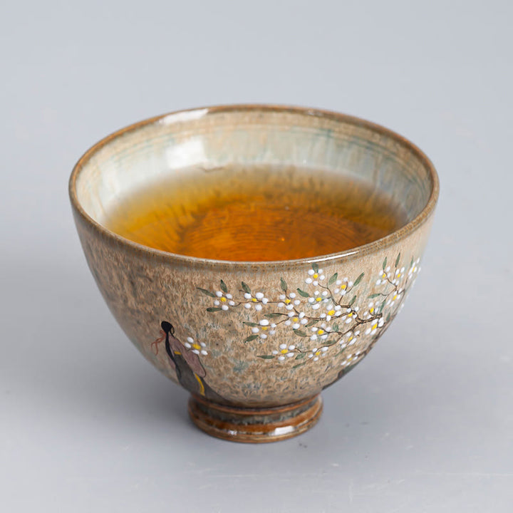 景徳鎮の手描きのBuddha Stones磁器漢服少女花陶器ティーカップカンフーティーカップ