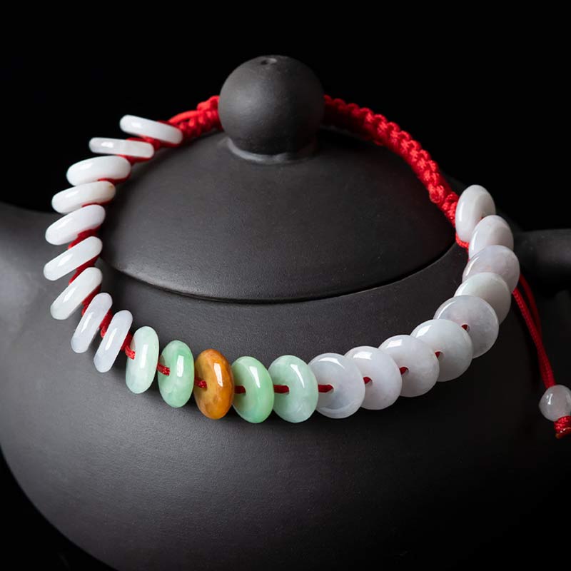 Buddha Stonesラウンド翡翠ラッキーレッドストリング織りブレスレット