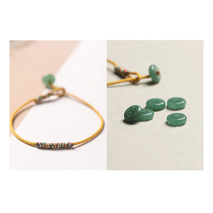 Buddha Stonesチベット手作り グリーンアベンチュリン 幸運の守護 編みロープブレスレット