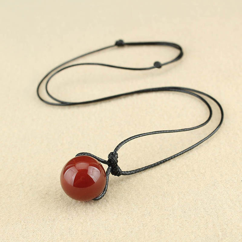 Buddha Stonesレッドアゲートビーズコンフィデンスレザーロープネックレスペンダント