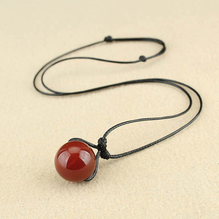 Buddha Stonesレッドアゲートビーズコンフィデンスレザーロープネックレスペンダント