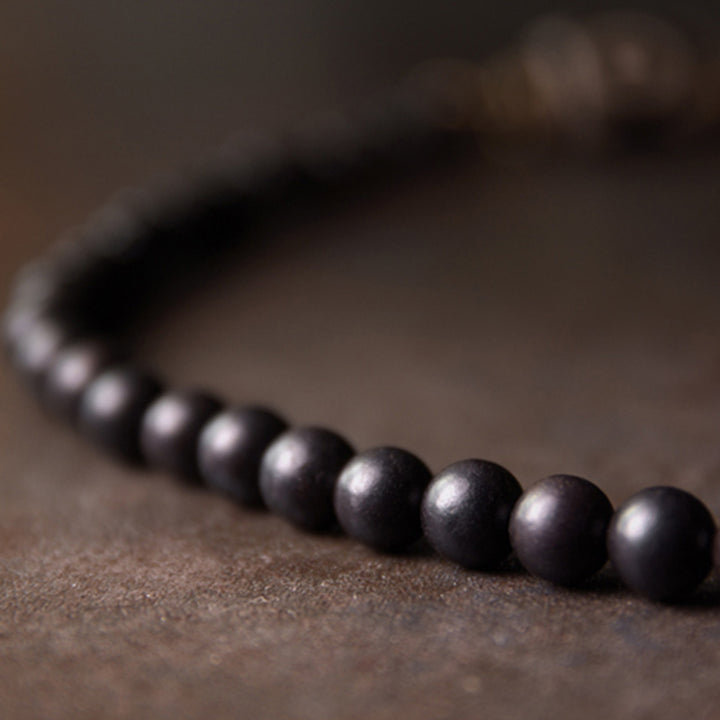 Buddha Stones黒檀 木製 Dzi ビーズ 銅 守護 カップル ブレスレット