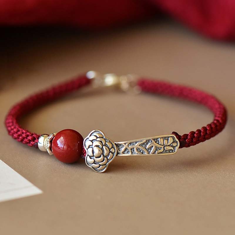 Buddha Stones925スターリングシルバー 辰砂 祝福ストリングブレスレット