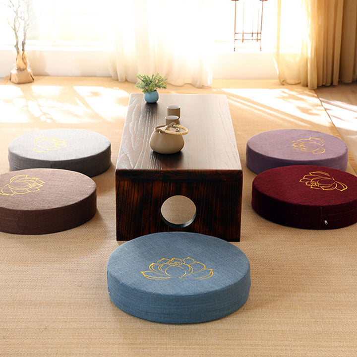Buddha Stonesと蓮の刺繍入りコットンリネン瞑想用シートクッション