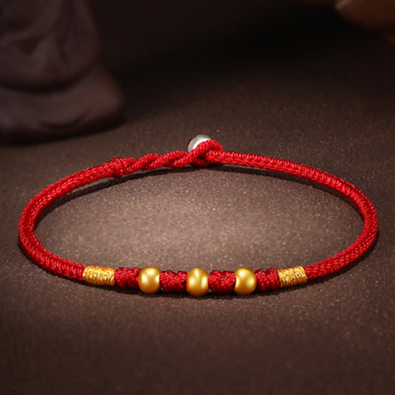 Buddha Stones999 ゴールドビーズ 幸運 キングコングノット ハンドメイド 編み込み 守護ブレスレット