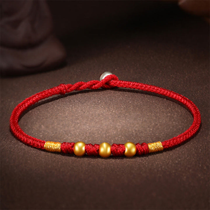Buddha Stones999 ゴールドビーズ 幸運 キングコングノット ハンドメイド 編み込み 守護ブレスレット