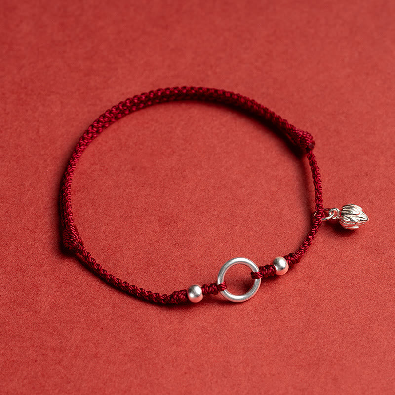 Buddha Stones925 スターリングシルバー 幸運 幸運 平和 喜び 蓮 平和バックル レッドストリングブレスレット