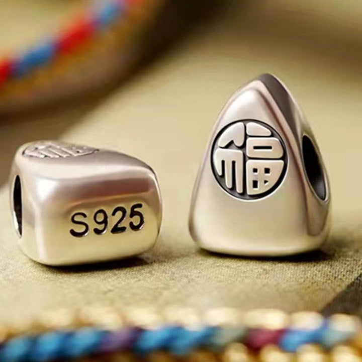 Buddha Stones925 スターリングシルバー 福文字粽柄 マルチカラーストリング 幸運 ハンドメイド 編み込みブレスレット