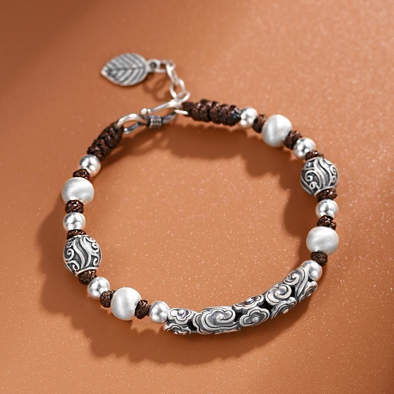 Buddha Stonesチベット ハンドメイド 銅製 999 スターリングシルバー 縁起の良い雲 富の紐ブレスレット