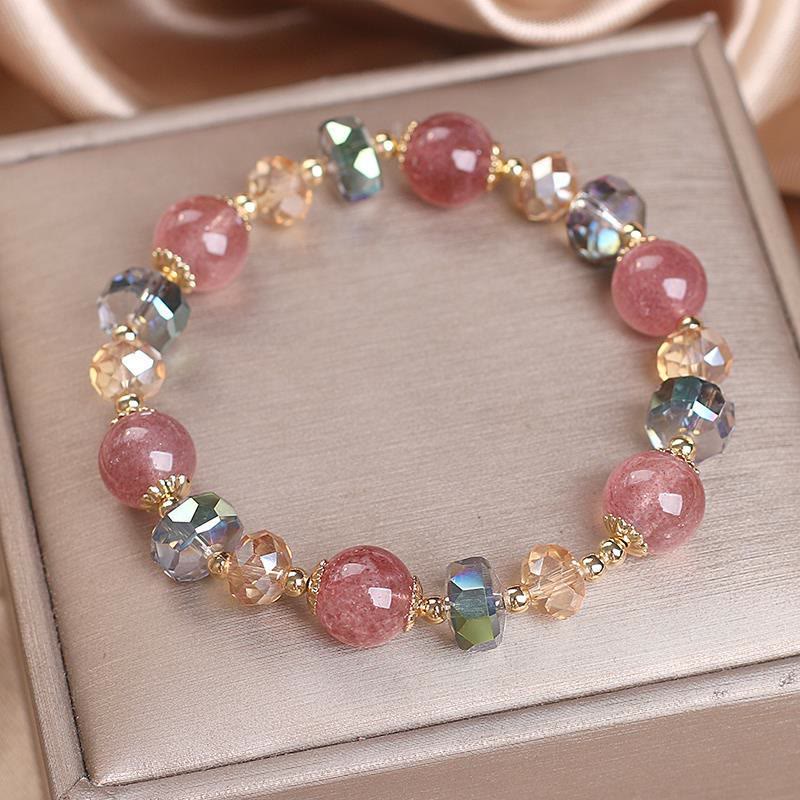 Buddha Stones天然ストロベリークォーツ カラフルクリスタル ポジティブブレスレット