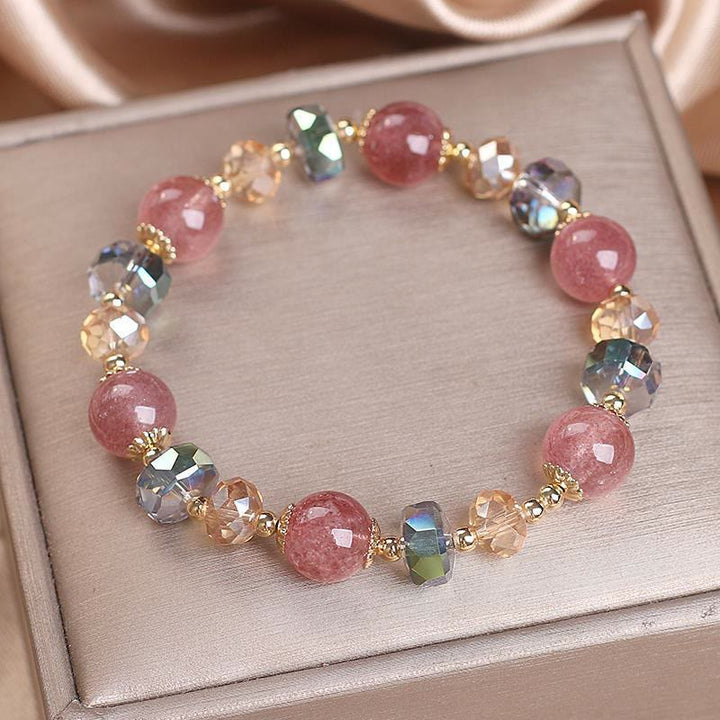 Buddha Stones天然ストロベリークォーツ カラフルクリスタル ポジティブブレスレット