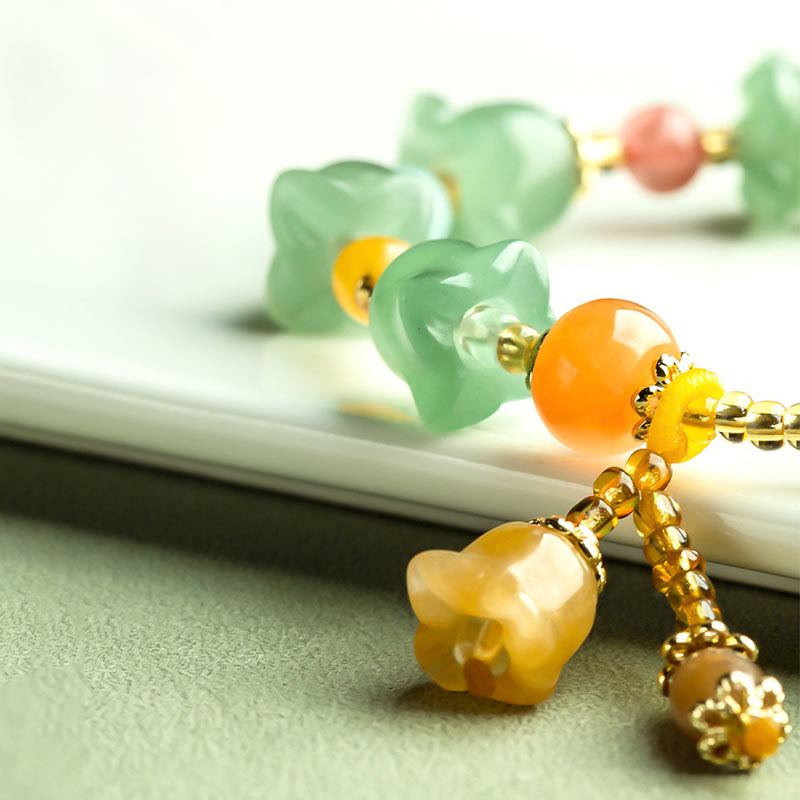 Buddha Stonesグリーンアベンチュリン マグノリアフラワー 幸運ブレスレット