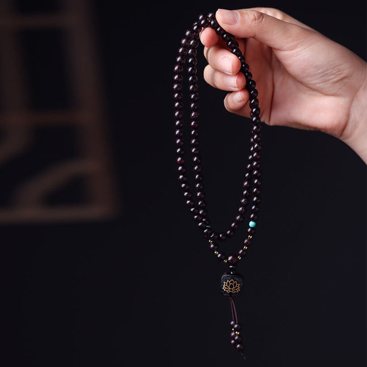 Buddha Stones 108Malaチベット小葉紅檀蓮華バランスブレスレット