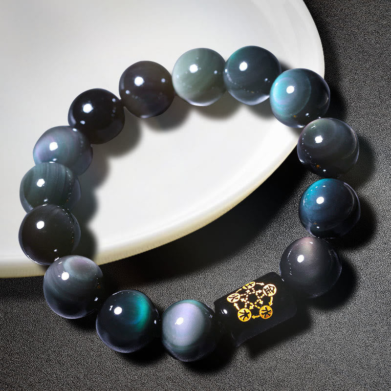 Buddha Stones天然レインボーオブシディアン ポジティブトランスフォーメーションブレスレット