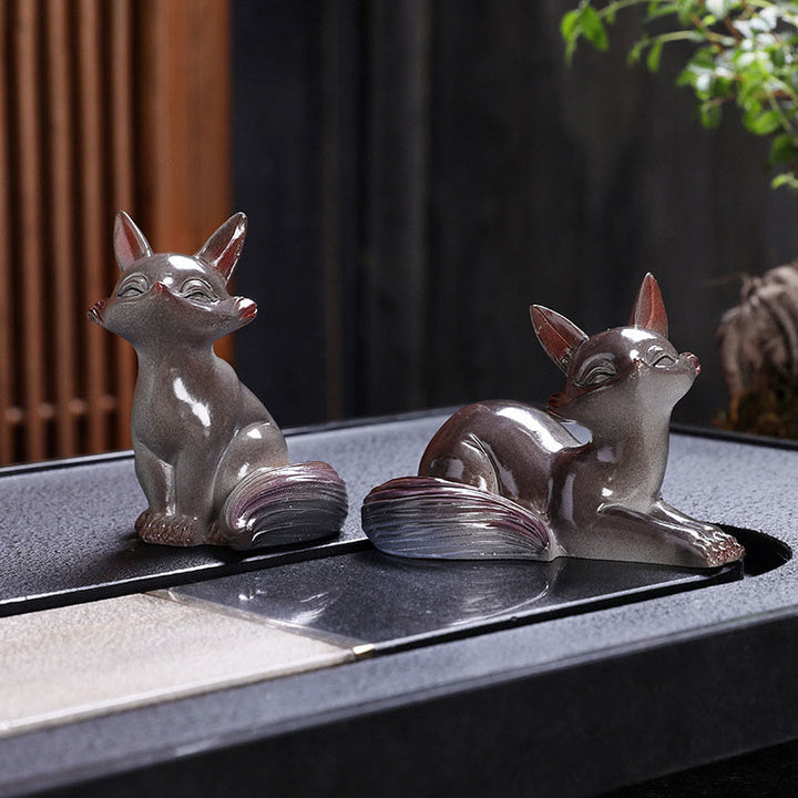 色が変わるBuddha Stones小さくてかわいいキツネのティーペット 樹脂製 置物 インテリア - 色が変わる - キツネのつがい - image 3