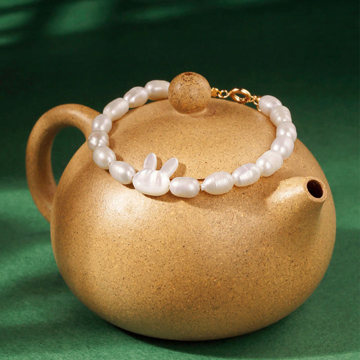 Buddha Stones天然真珠かわいいウサギの誠実ブレスレット