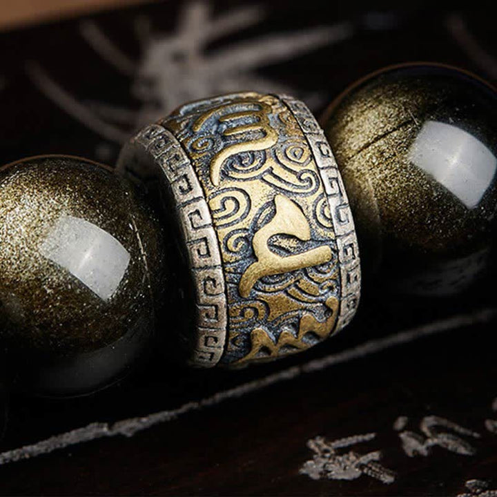 Buddha Stones金彩 黒曜石 貔貅 辰砂オーム・マニ・パドメ・フム守護ブレスレット