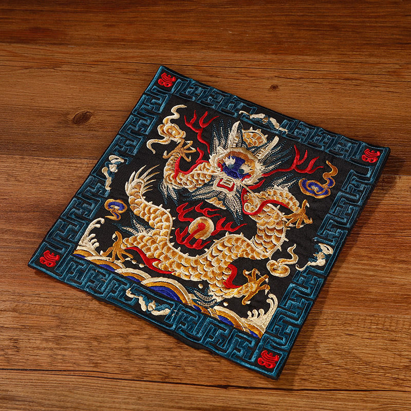 Buddha Stones鳳凰 龍 麒麟 刺繍 カップマットパッド ティーカップコースター スクエア カンフーティーマット