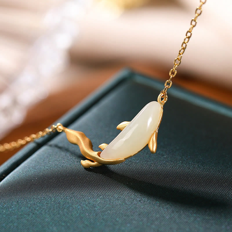 Buddha Stones925スターリングシルバー ホワイトジェイド ドルフィン 幸運のネックレスペンダント