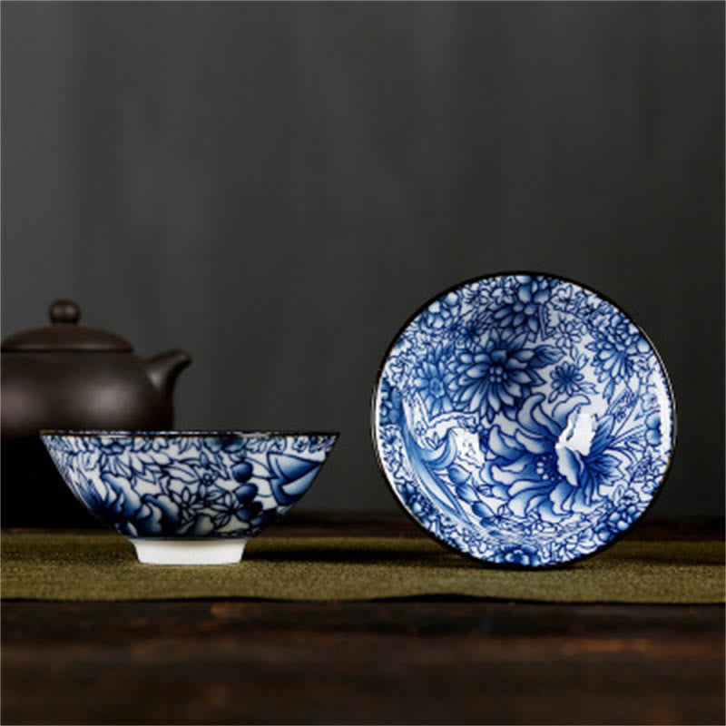 Buddha Stones、花、フーキャラクター、山、蓮、桜、陶器のティーカップ、カンフーティーカップ