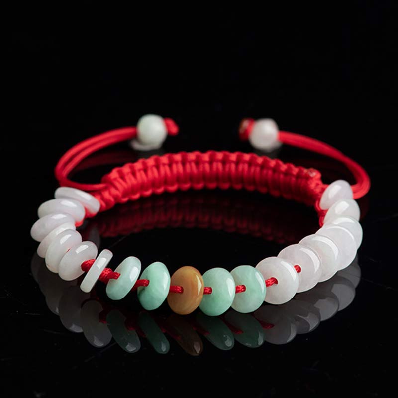 Buddha Stonesラウンド翡翠ラッキーレッドストリング織りブレスレット