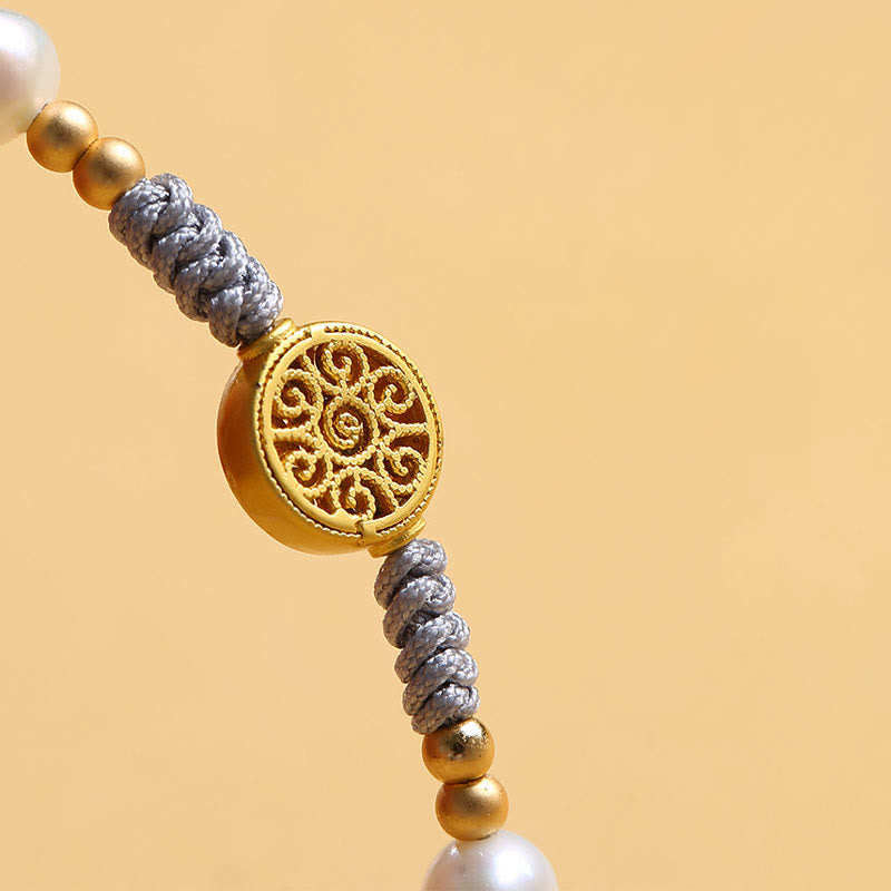 Buddha Stones、銅貨、幸運の木、真珠、幸運の青いロープ編みブレスレット