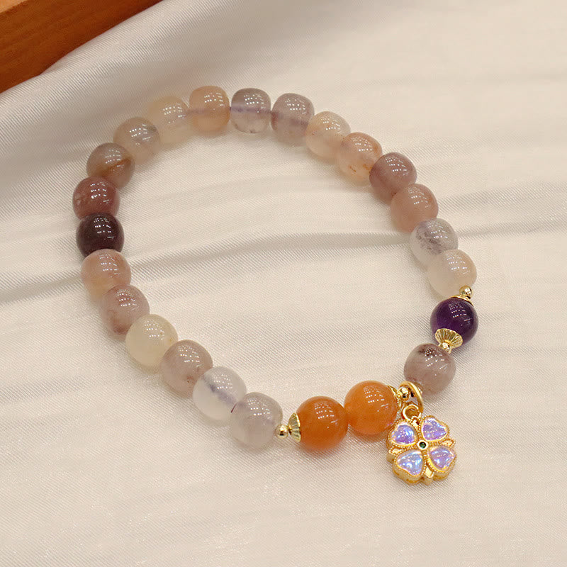 Buddha Stones天然紫金シルク翡翠バイオレットフラワービーズチャーム富のブレスレット