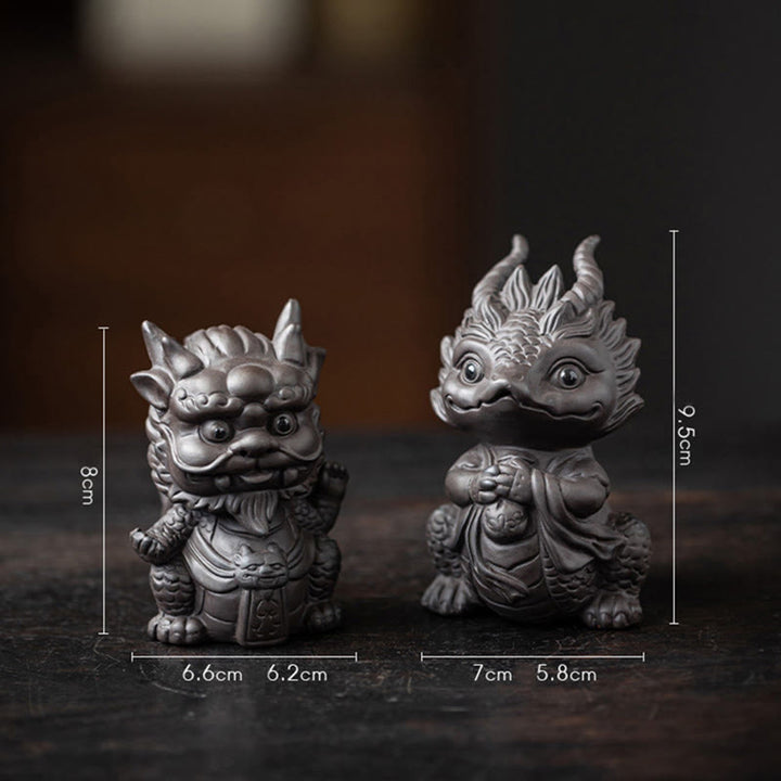 Buddha Stones幸運 龍 富 茶 ペット 紫 粘土 置物 装飾 - 竜王＋竜娘（黒のペア） - image 20