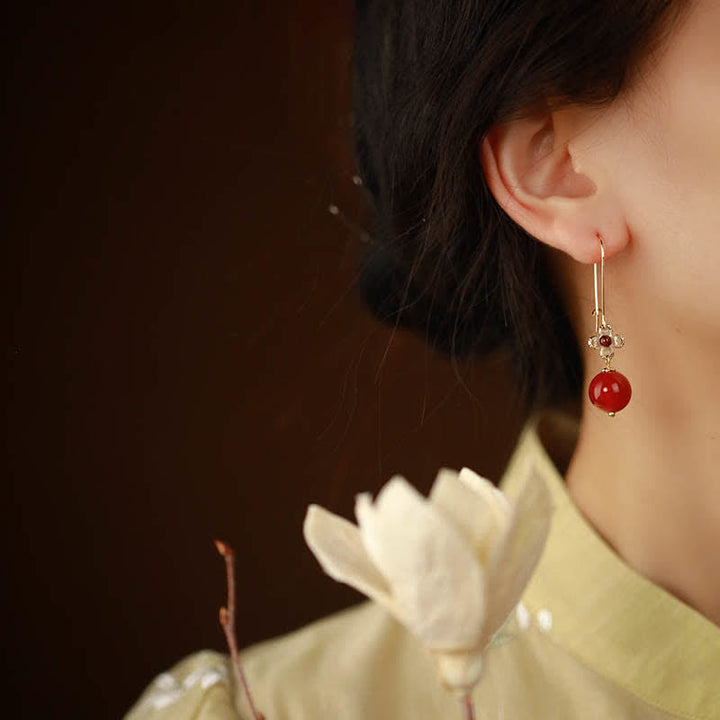 Buddha Stones925スターリングシルバー レッドアゲートフラワービーズ コンフィデンスイヤリング