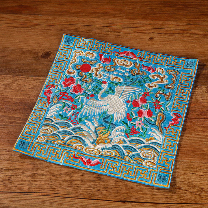 Buddha Stones鳳凰 龍 麒麟 刺繍 カップマットパッド ティーカップコースター スクエア カンフーティーマット