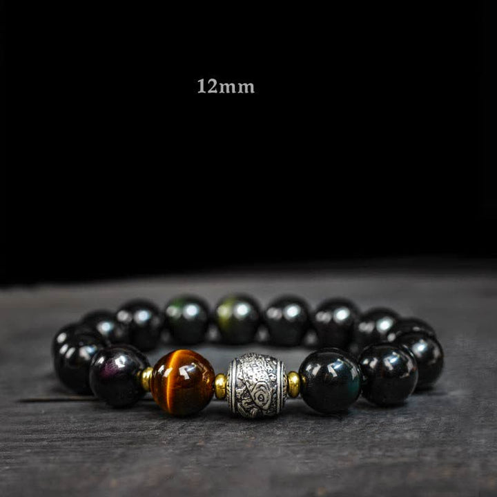 幸運の逆転を体験するBuddha Stonesレインボーオブシディアン ゴールドシャインオブシディアン 守護ブレスレット