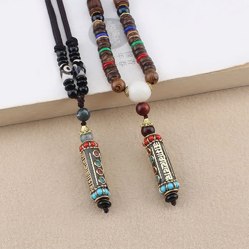 Buddha Stonesチベットオーム・マニ・パドメ・フムビーズウェンジウッドネックレスペンダント - image 2
