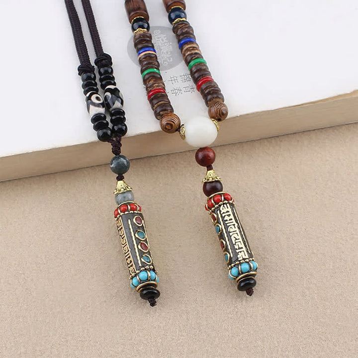 Buddha Stonesチベットオーム・マニ・パドメ・フムビーズウェンジウッドネックレスペンダント - image 2