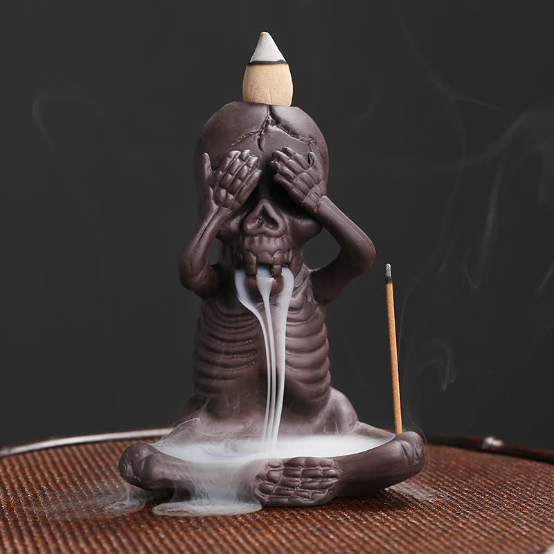 Buddha Stones小さな頭蓋骨 ゴースト 紫粘土 逆流煙噴水 平和香炉 装飾
