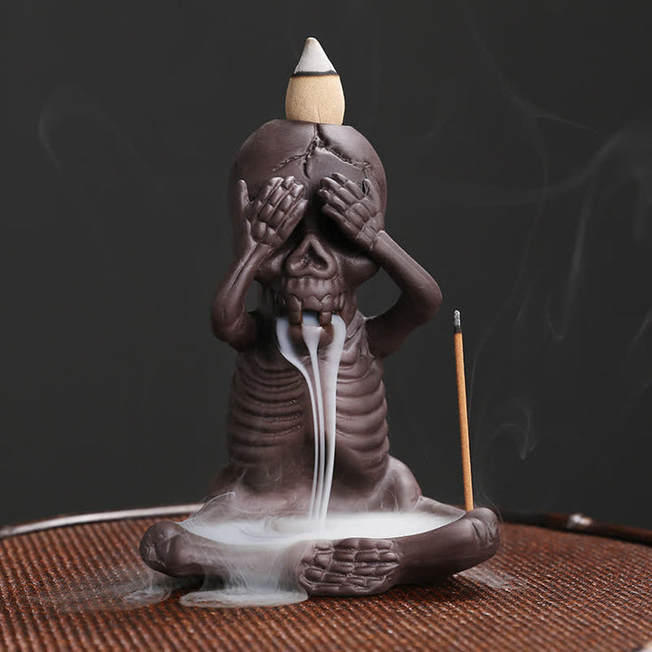 Buddha Stones小さな頭蓋骨 ゴースト 紫粘土 逆流煙噴水 平和香炉 装飾