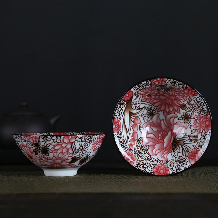 Buddha Stones、花、フーキャラクター、山、蓮、桜、陶器のティーカップ、カンフーティーカップ