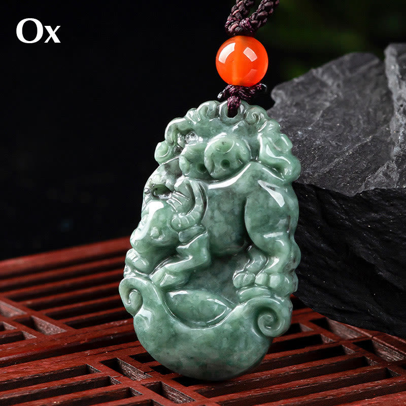 Buddha Stones天然翡翠12星座繁栄ネックレスペンダント - 牛 - image 16